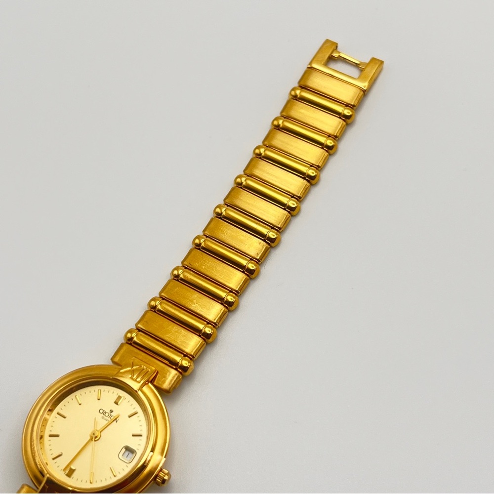 Vintage CROTON Ladies Gold Tone Watch Round Face Date Window 7.25” Bracelet - Picture 7 of 12